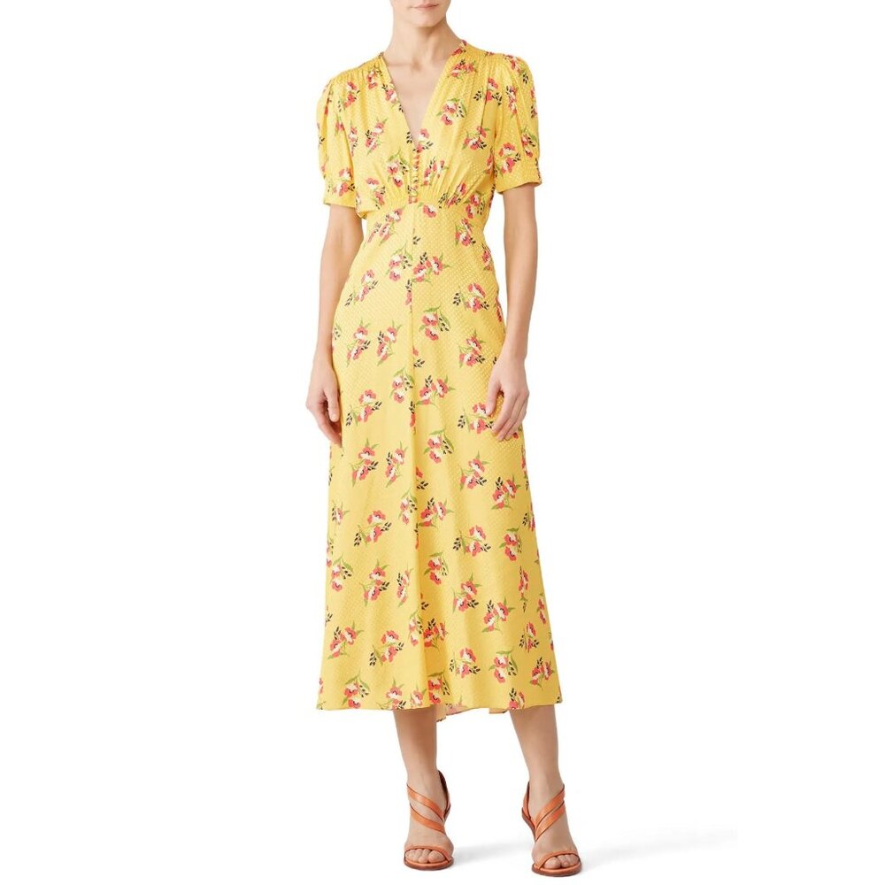 Jill Stuart Yellow Floral Midi Dress